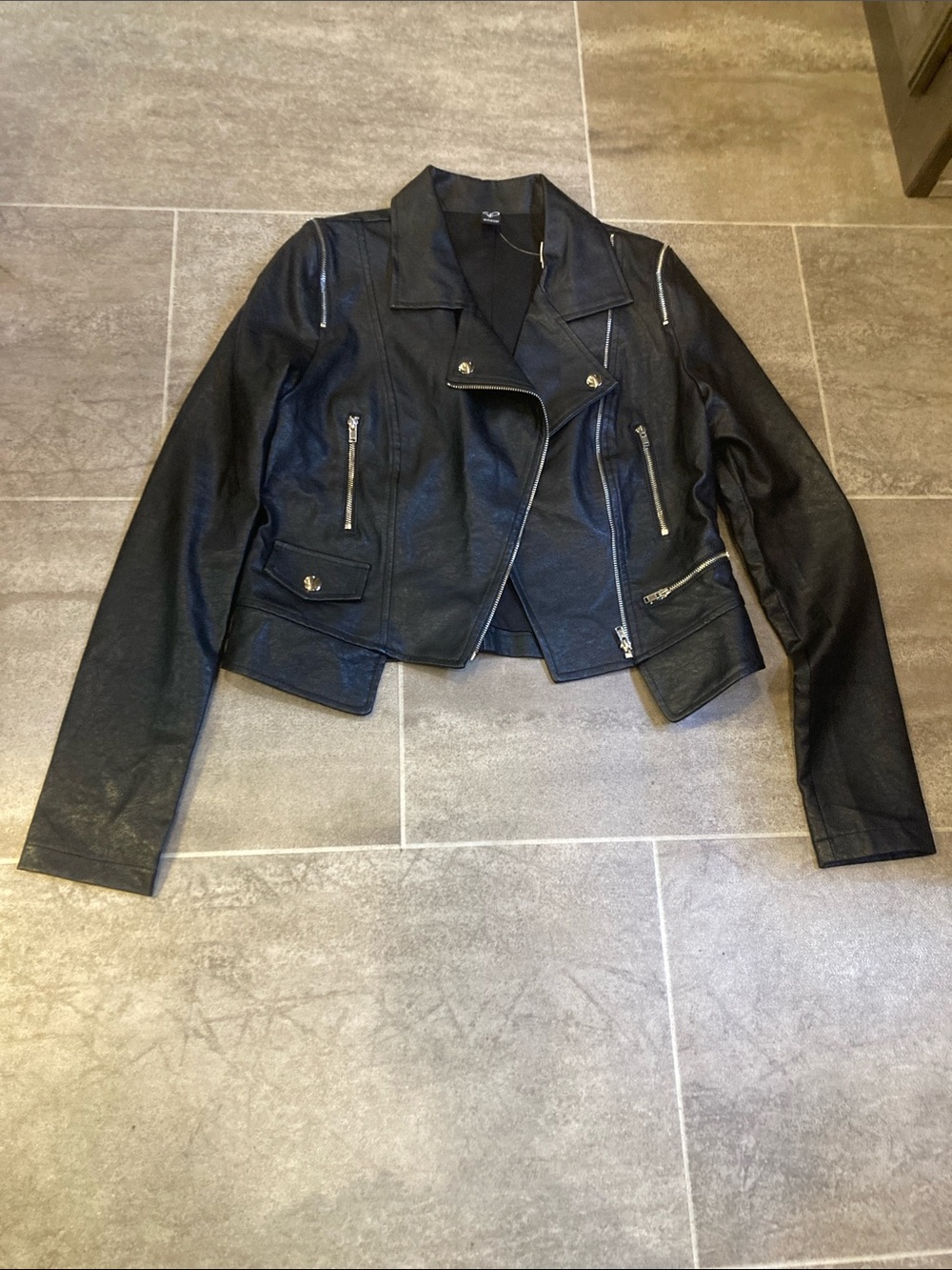 Windsor Black Faux Leather Asymmetrical Moto Jacket